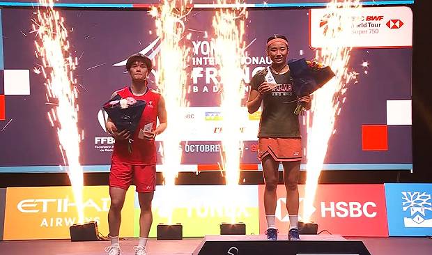 안세영이 2025년 파리 프랑스오픈 여자 단식 결승에서 우승한 뒤 환호하고 있다. (사진=AFP)